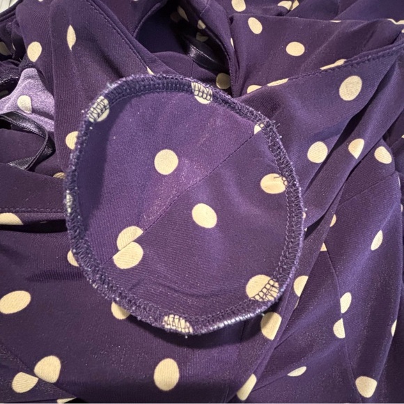 LAUREN RALPH LAUREN Sz 10 Purple Beige Polka Dot Above the Knee Ruched Dress - Picture 8 of 8